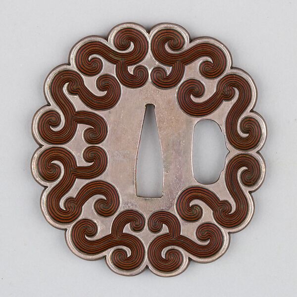 Sword Guard (Tsuba), Copper-gold alloy (shakudō), copper, silver, Japanese