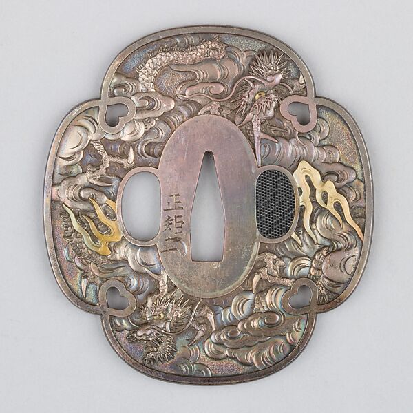 Sword Guard (Tsuba), Silver, gold, copper-gold alloy (shakudō), copper, Japanese 