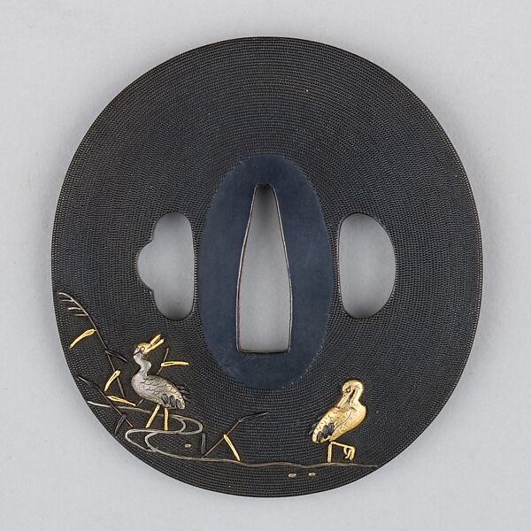 Sword Guard (Tsuba), Copper-gold alloy (shakudō), gold, silver, copper, Japanese