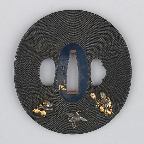 Sword Guard (Tsuba), Copper-gold alloy (shakudō), gold, copper, copper-silver alloy (shibuichi), silver, Japanese 