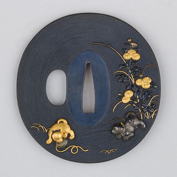 Sword Guard (Tsuba), Copper-gold alloy (shakudō), gold, silver, copper-silver alloy (shibuichi), copper, Japanese 