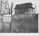 [Two Copy Photographs of Abandoned Second Empire House and No Trespassing Sign], Unknown (American), Gelatin silver print