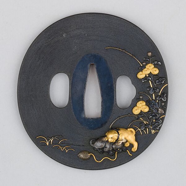 Sword Guard (Tsuba), Copper-gold alloy (shakudō), gold, silver, copper-silver alloy (shibuichi), copper, Japanese 