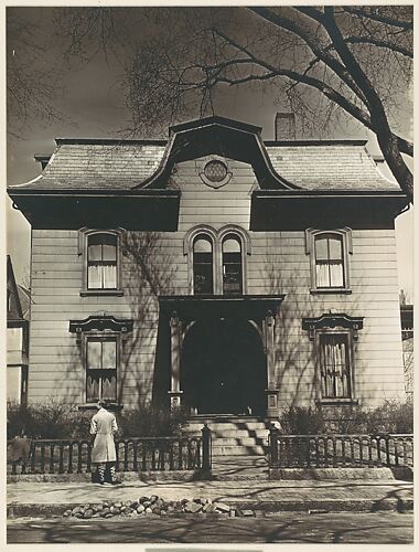 [Italianate Revival House with Man on Sidewalk, Possibly John Brooks Wheelwright, Cambridge, Massachusetts]