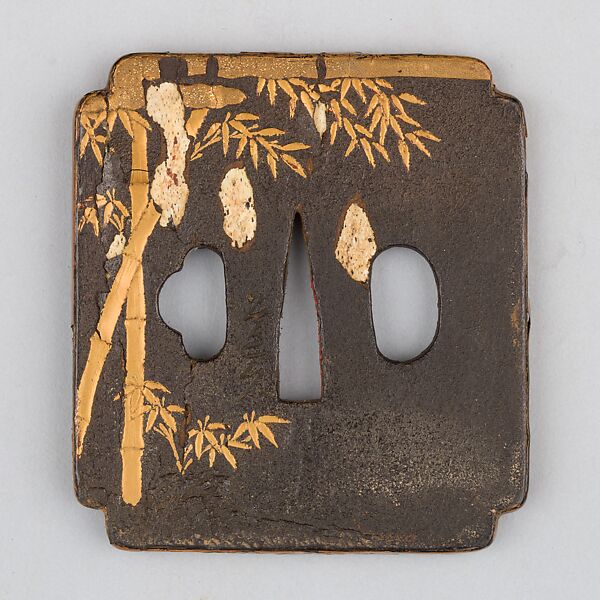 Sword Guard (Tsuba), Wood, gold, lacquer, copper, Japanese