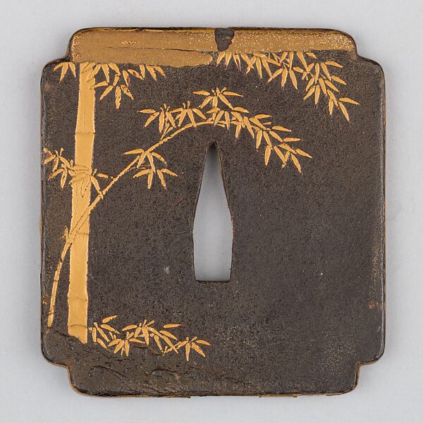 Sword Guard (Tsuba), Wood, gold, lacquer, Japanese
