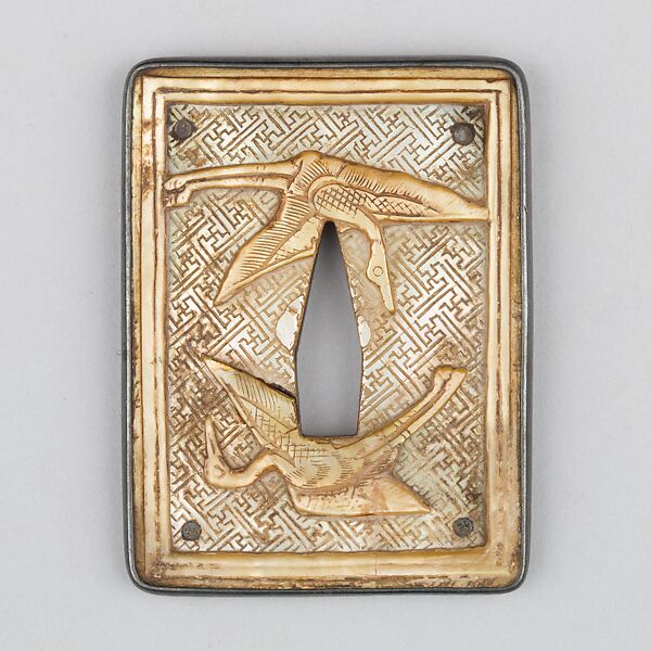 Sword Guard (Tsuba), Copper, mother-of-pearl, Japanese