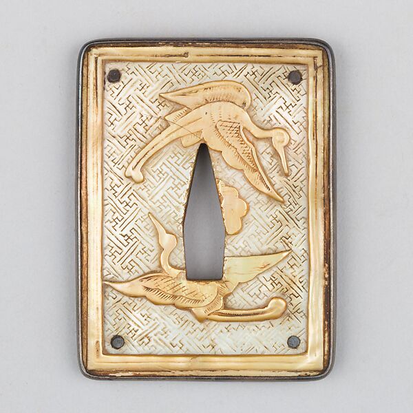 Sword Guard (Tsuba), Copper, mother-of-pearl, Japanese 