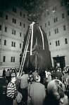 [Lette Eisenhauer Descending from Giant "Mountain" Construction, After Performance of "The Courtyard," A Happening by Allan Kaprow, New York City], Lawrence N. Shustak (American, 1926–2003), Gelatin silver print 