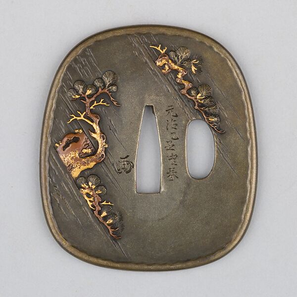 Sword Guard (Tsuba), Copper-silver alloy (shibuichi), gold, copper, Japanese