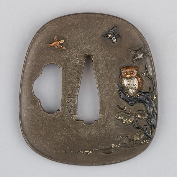 Sword Guard (Tsuba), Copper-silver alloy (shibuichi), gold, copper, Japanese 