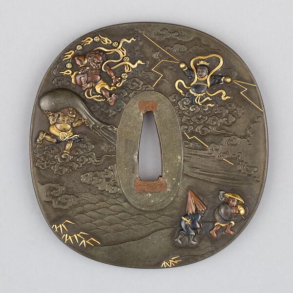 Sword Guard (Tsuba), Copper-silver alloy (shibuichi), gold, silver, copper, copper-gold alloy (shakudō), Japanese 
