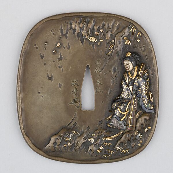 Sword Guard (Tsuba), Copper-silver alloy (shibuichi), gold, copper, Japanese 