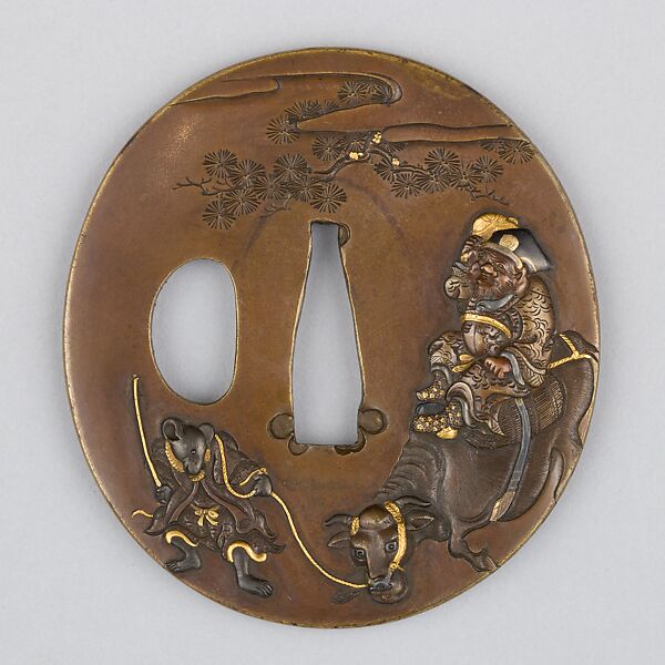 Sword Guard (Tsuba), Copper alloy (sentoku), gold, copper, Japanese 