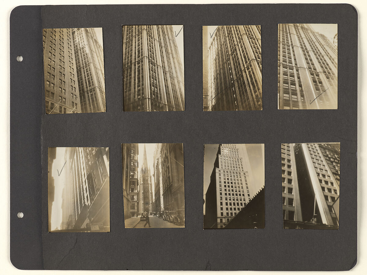 [Album Page 2: Skyscrapers and Trinity Church, Financial District, Manhattan], Berenice Abbott  American, Gelatin silver prints