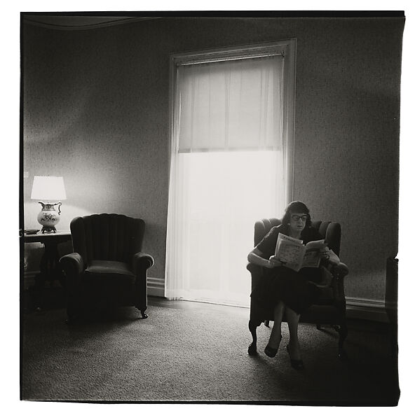 Lady in a rooming house parlor, Albion, N.Y., Diane Arbus (American, New York 1923–1971 New York), Gelatin silver print 