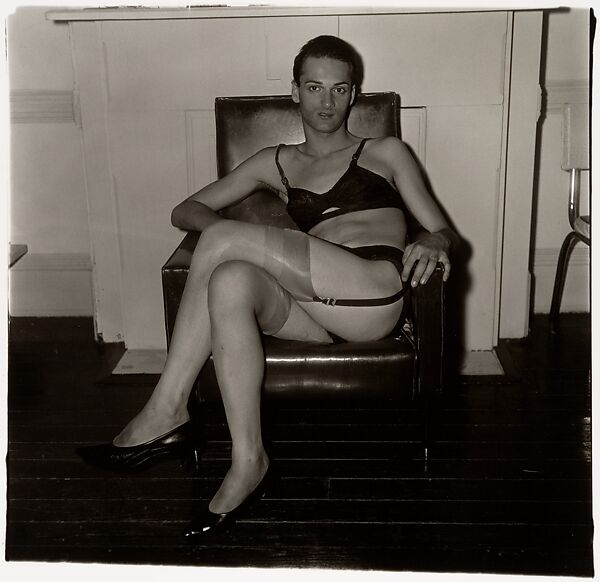 Seated man in a bra and stockings, N.Y.C., Diane Arbus (American, New York 1923–1971 New York), Gelatin silver print 