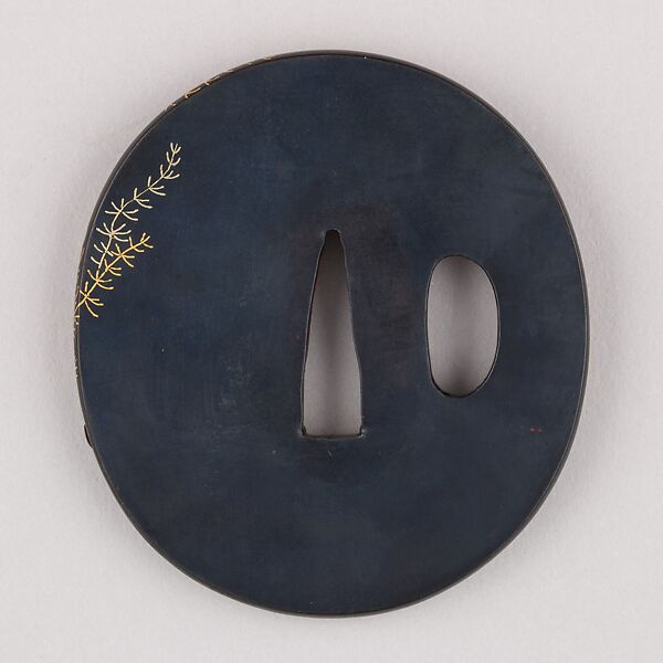 Sword Guard (Tsuba), Copper-gold alloy (shakudō), gold, copper, Japanese