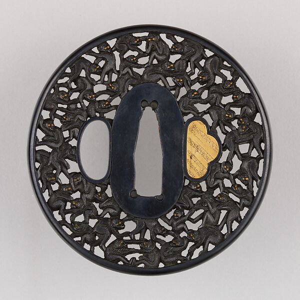 Sword Guard (Tsuba), Copper-gold alloy (shakudō), copper, Japanese 