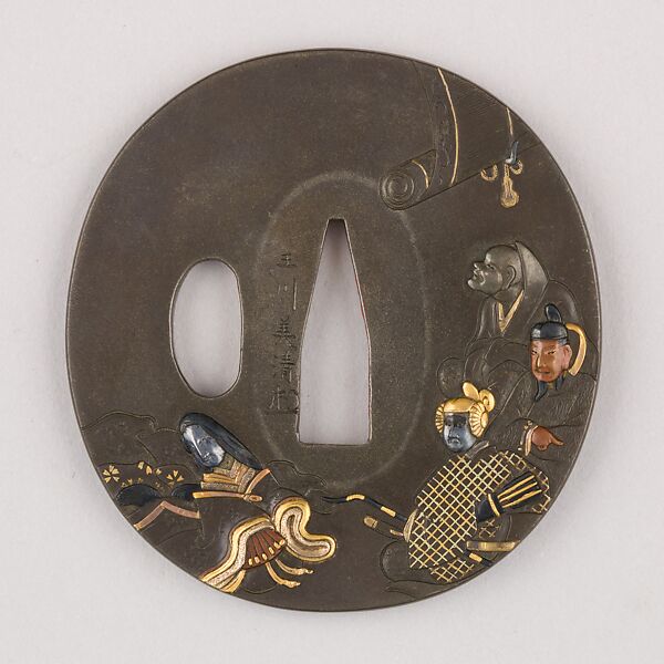 Sword Guard (Tsuba), Copper-silver alloy (shibuichi), gold, silver, copper, Japanese 