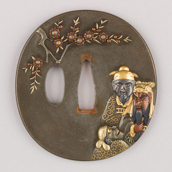 Sword Guard (Tsuba), Copper-silver alloy (shibuichi), gold, copper, silver, copper-gold alloy (shakudō), Japanese 