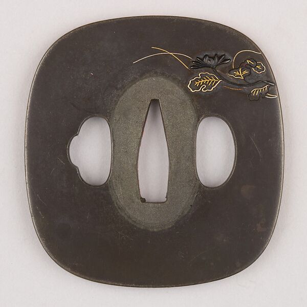 Sword Guard (Tsuba), Copper-silver alloy (shibuichi), gold, copper, Japanese