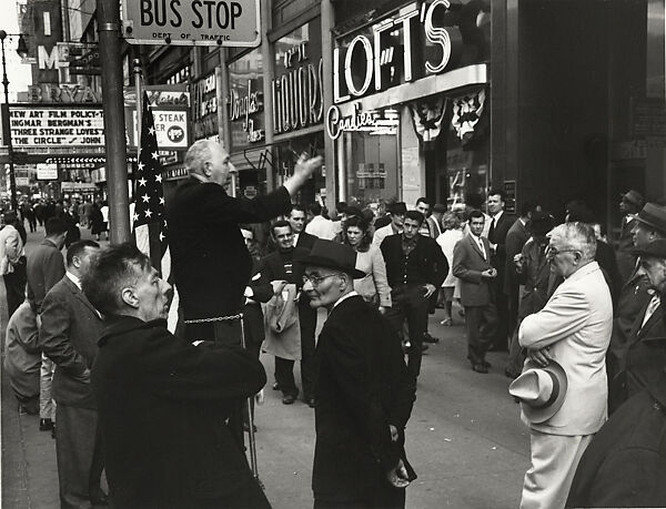 Street Speaker, 42nd Street, New York City, Benn Mitchell (American, born 1926), Gelatin silver print 