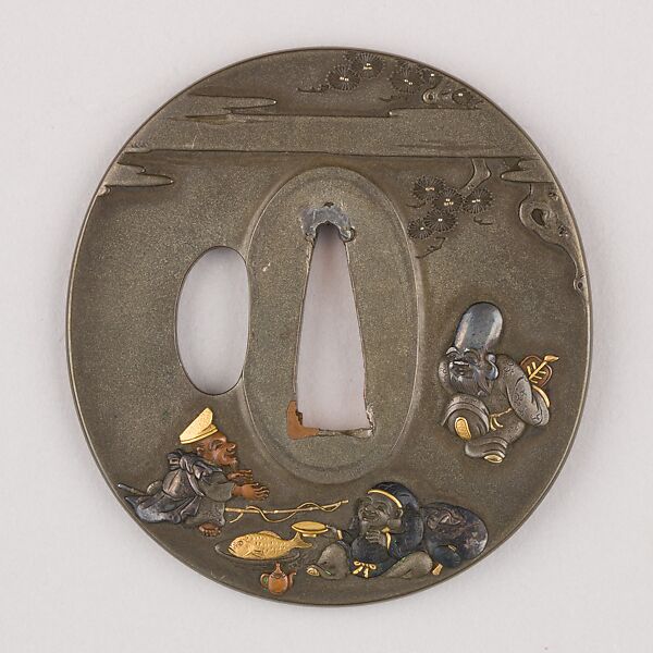 Sword Guard (Tsuba), Copper-silver alloy (shibuichi), gold, copper, copper-gold alloy (shakudō), silver, Japanese 