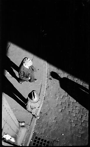 [Pedestrians at Curb, Seen From Above, New York]