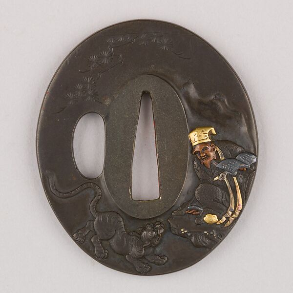Sword Guard (Tsuba), Copper-silver alloy (shibuichi), gold, copper, silver, Japanese 