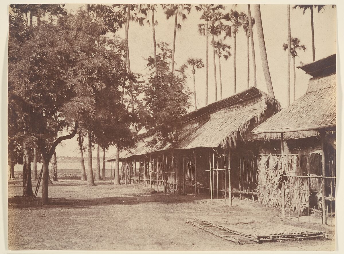 Amerapoora, Barracks of the Burmese Guard, Linnaeus Tripe (British, Devonport (Plymouth Dock) 1822–1902 Devonport), Salted paper print from waxed paper negative 