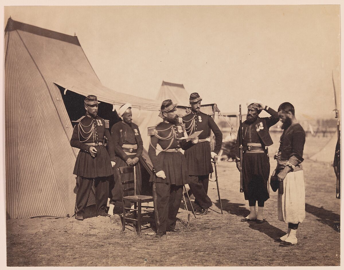 [Zouaves, Camp de Châlons], Gustave Le Gray (French, 1820–1884), Albumen silver print from glass negative 