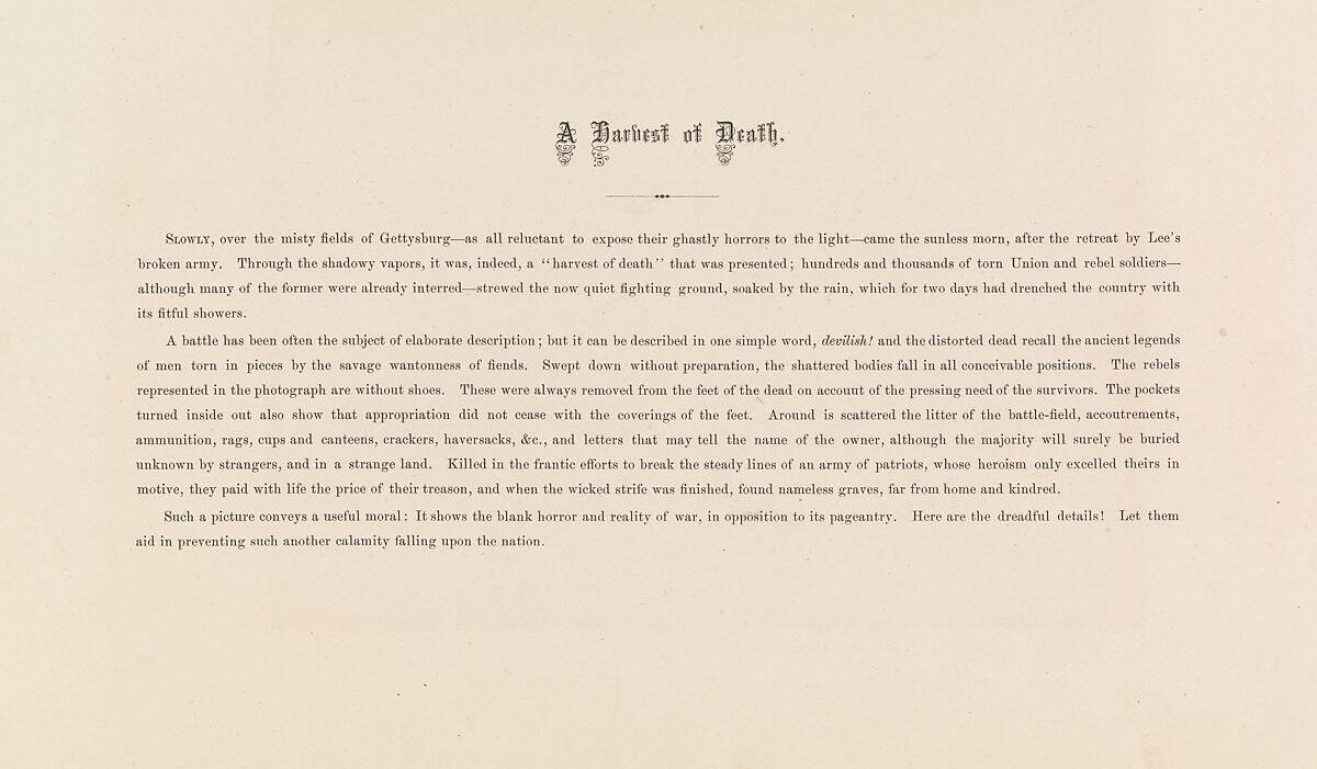 A Harvest of Death, Gettysburg, Pennsylvania, Timothy H. O'Sullivan (American, born Ireland, 1840–1882), Albumen silver print from glass negative