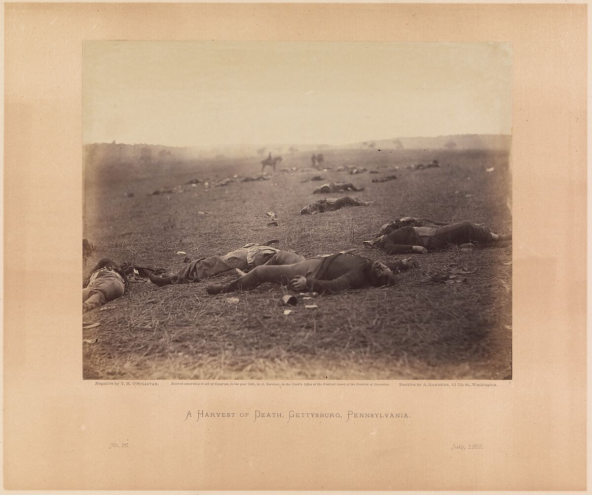 A Harvest of Death, Gettysburg, Pennsylvania, Timothy H. O&#39;Sullivan (American, born Ireland, 1840–1882), Albumen silver print from glass negative 