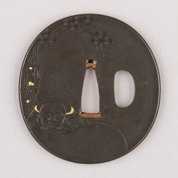 Sword Guard (Tsuba), Copper-silver alloy (shibuichi), gold, copper, Japanese