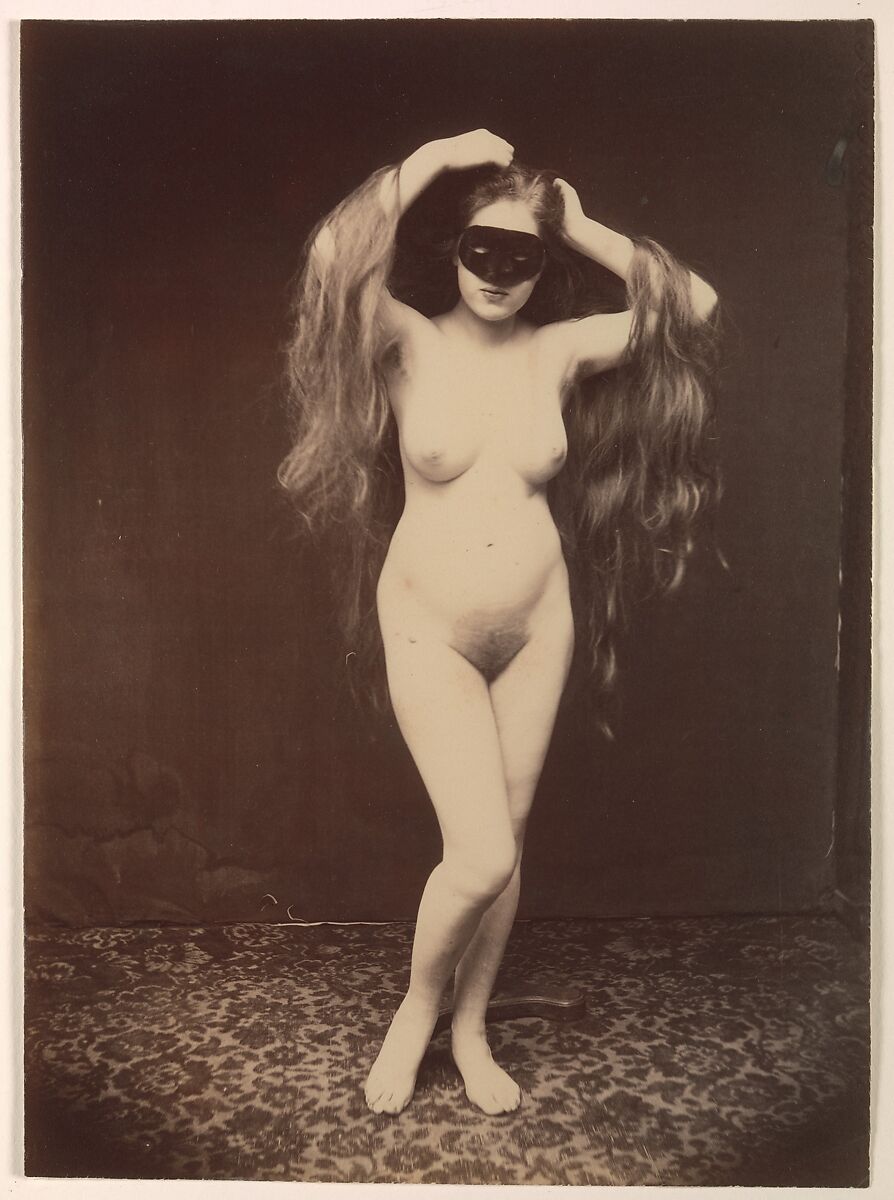 [Female Nude with Mask], Unknown (French), Albumen silver print from glass negative 