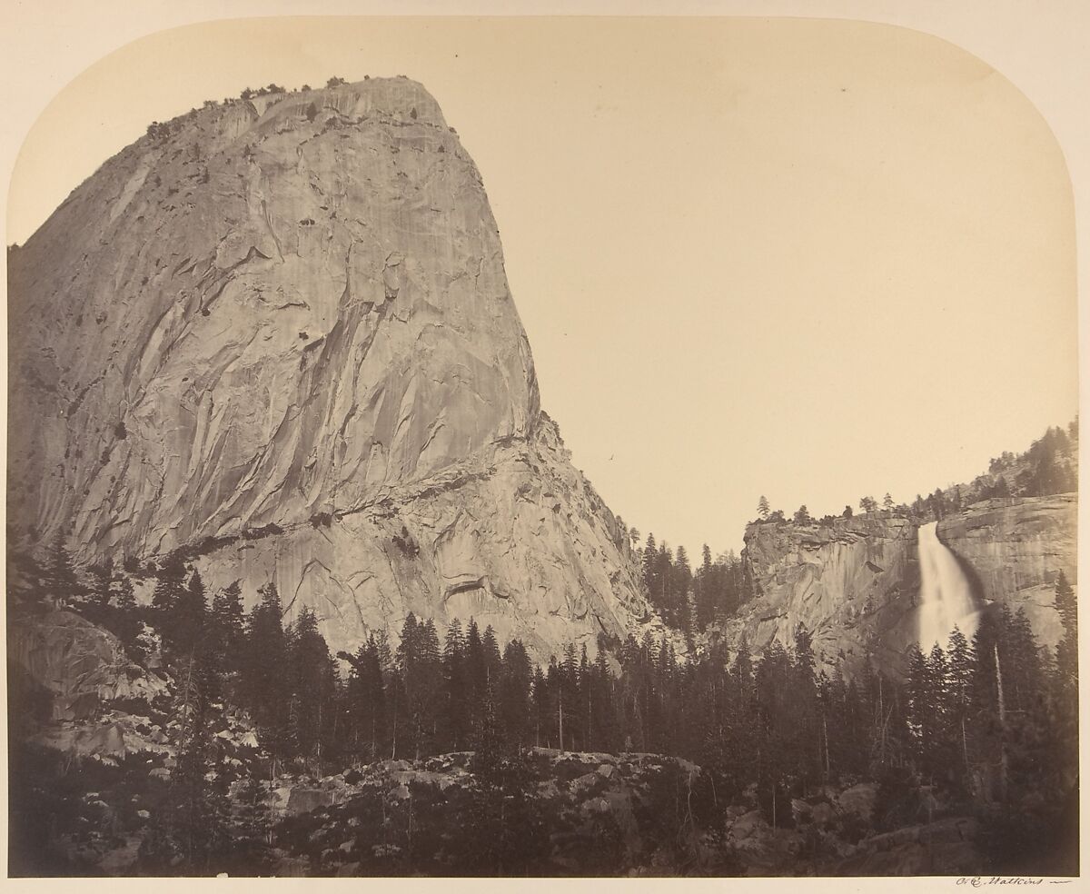 Mt. Broderick and Nevada Fall. Fall = 700 ft., Carleton E. Watkins (American, 1829–1916), Albumen silver print from glass negative 
