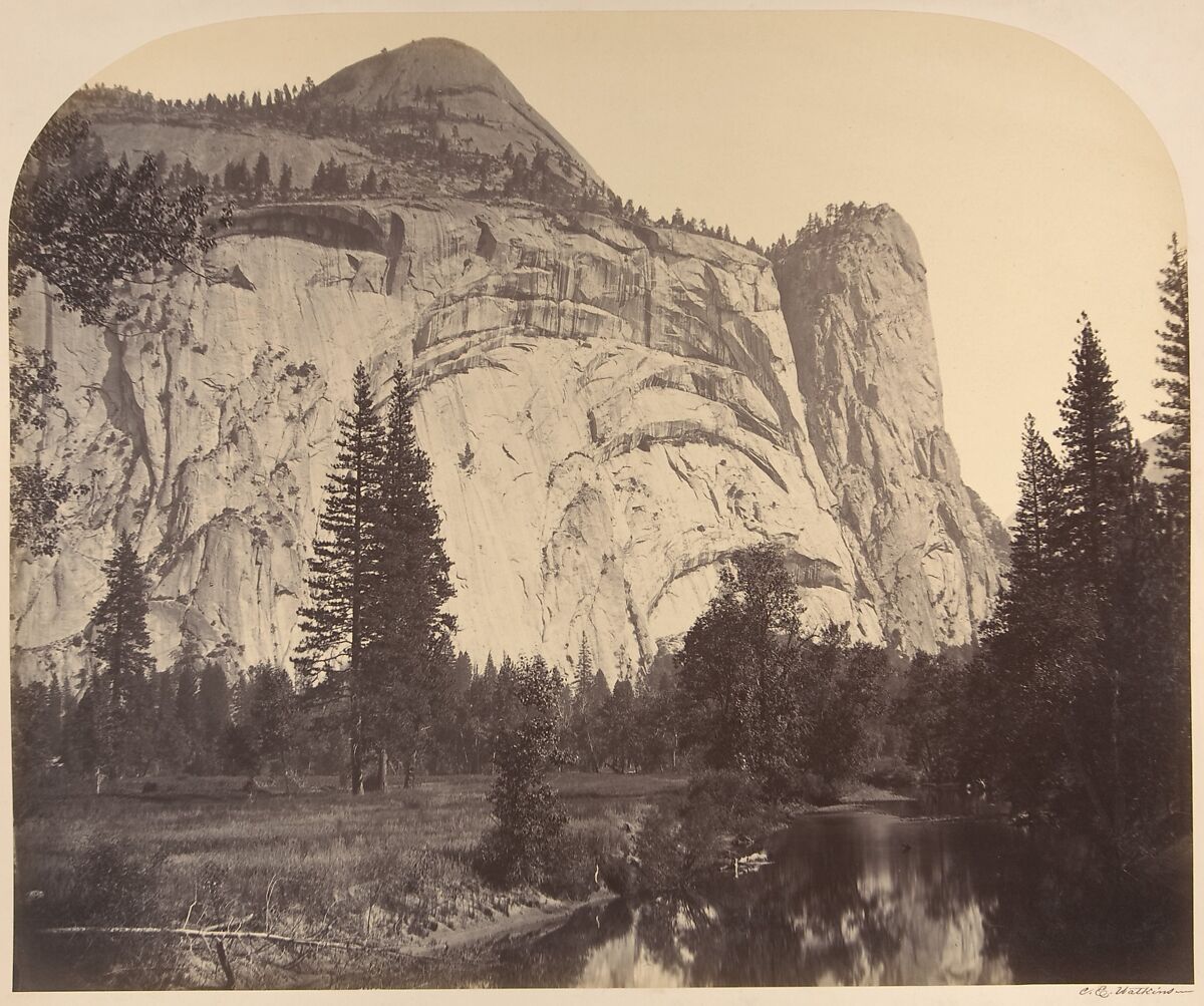 North Dome on left - Royal Arches - Washington Column, Carleton E. Watkins (American, 1829–1916), Albumen silver print from glass negative 