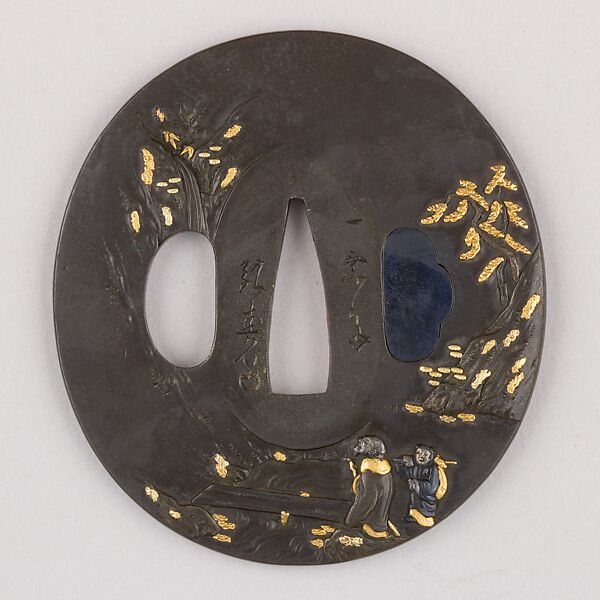 Sword Guard (Tsuba), Copper-silver alloy (shibuichi), gold, copper, Japanese 