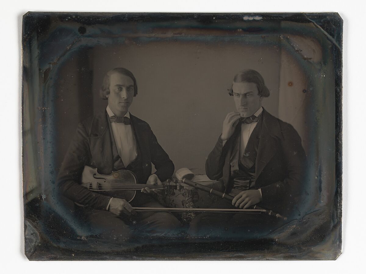 [Violinist and Flute Player], Possibly by Unknown (American), Daguerreotype 