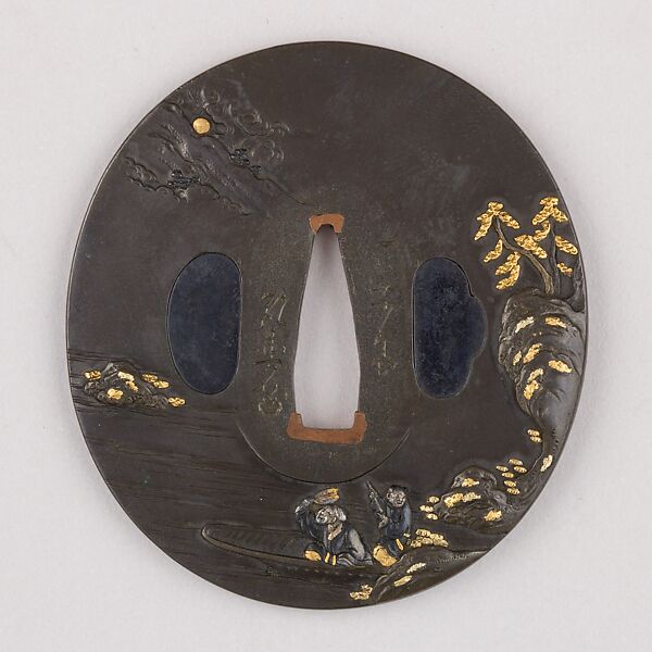 Sword Guard (Tsuba), Copper-silver alloy (shibuichi), gold, copper, Japanese 