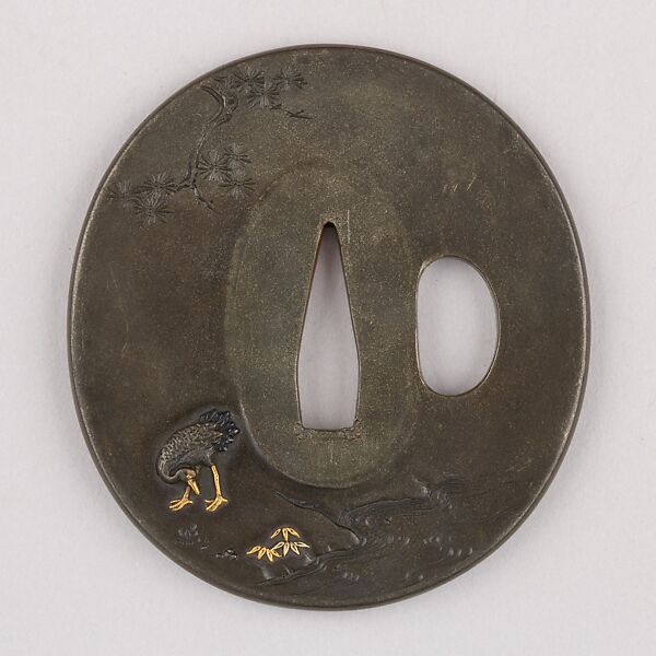 Sword Guard (Tsuba), Copper-silver alloy (shibuichi), gold, silver, copper, Japanese