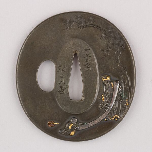Sword Guard (Tsuba), Copper-silver alloy (shibuichi), gold, silver, copper, Japanese 