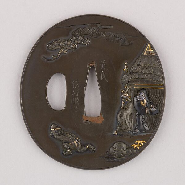 Sword Guard (Tsuba), Copper-silver alloy (shibuichi), gold, copper, Japanese 