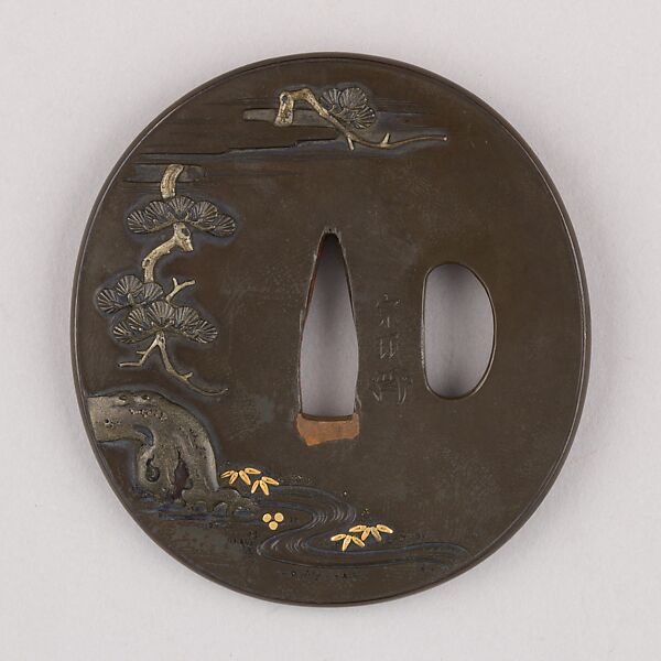 Sword Guard (Tsuba), Copper-silver alloy (shibuichi), gold, copper, Japanese