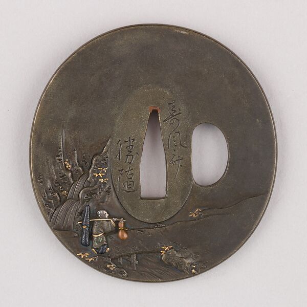 Sword Guard (Tsuba), Copper-silver alloy (shibuichi), gold, copper, Japanese