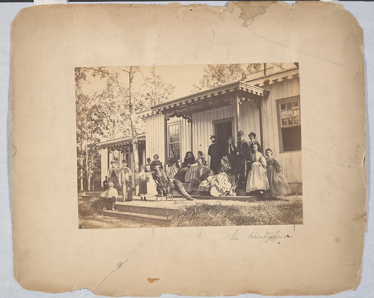 Group on Porch, Egbert Guy Fowx (American, born 1821), Salted paper print from glass negative 