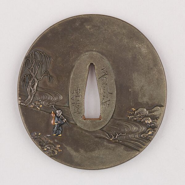 Sword Guard (Tsuba), Copper-silver alloy (shibuichi), gold, copper, Japanese
