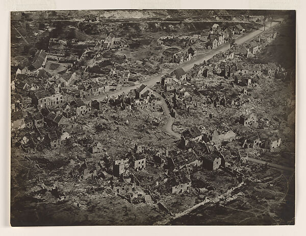 Aerial View of Vaux, France, After the Bombing Attack, Edward J. Steichen (American (born Luxembourg), Bivange 1879–1973 West Redding, Connecticut), Gelatin silver print 
