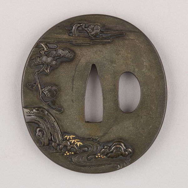 Sword Guard (Tsuba), Copper-silver alloy (shibuichi), gold, copper, Japanese